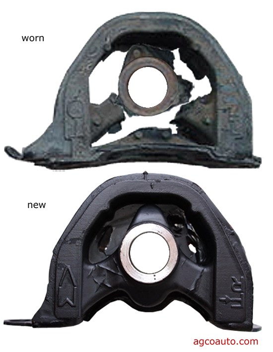a torn and deteriorated mount compared to a new one