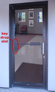 Front door key slot for early bird or after hours drop off