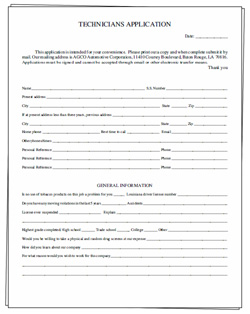 Please click image for a printable copy of our job application