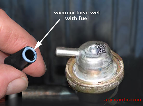 Fuel in the vacuum hose means a leaking regulator