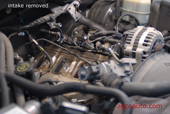 Intake manifold removed on GM V8 engine