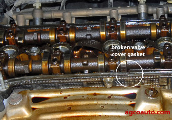 Hardened valve cover gasket has cracked