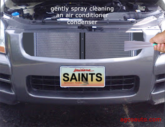 Gently spray water through the condenser to clean