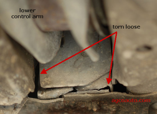 Cracked lower control arm mounts in unibody frame. 
