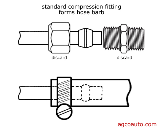 a compression fitting may be used to create a hose barb