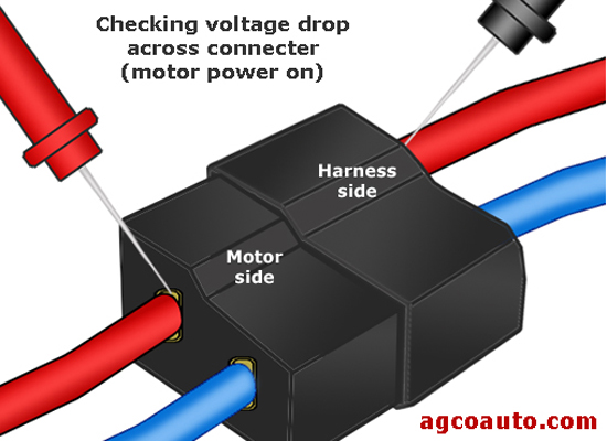 Checking for high resistance in a connector with voltage drop